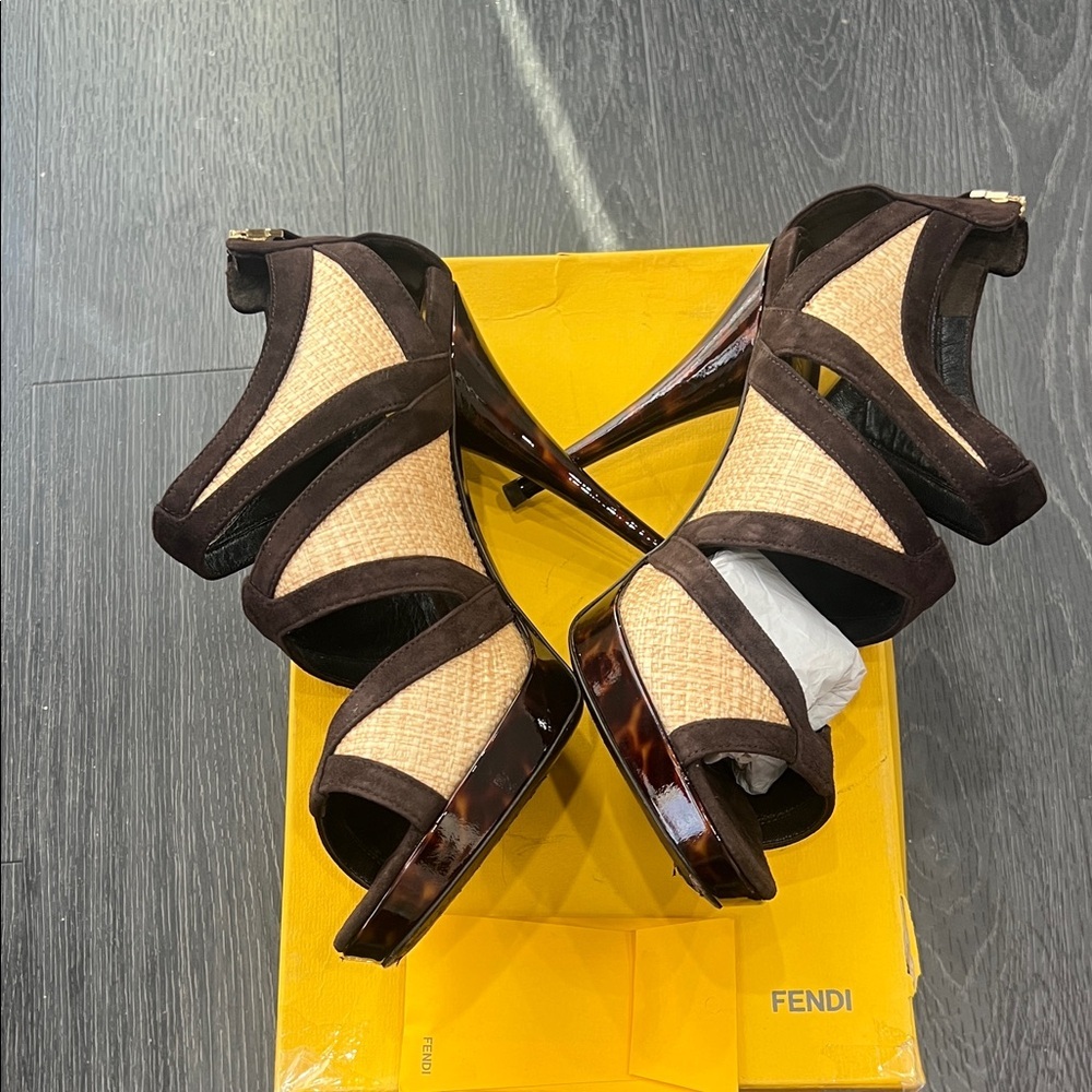 Fendi Brown and Tan Strappy Heels - Picture 3 of 8